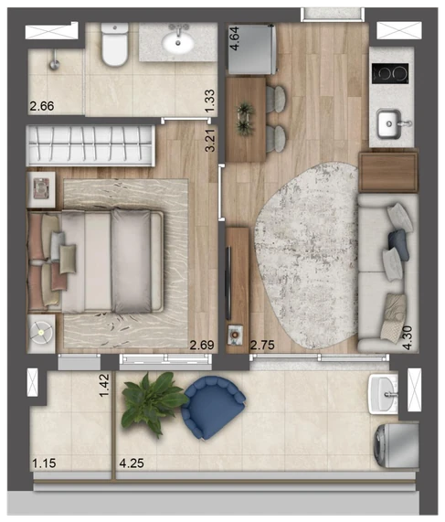 Planta 38m² — TOM Paraíso